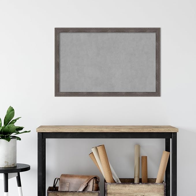 Amanti Art Grey Framed Magnetic Board 23x35 Large Vision Board for use with Magnets, 100% Metal Sheet to Display Items as Office Decor or for Home Organization in mudroom, Kitchen or Kids Room