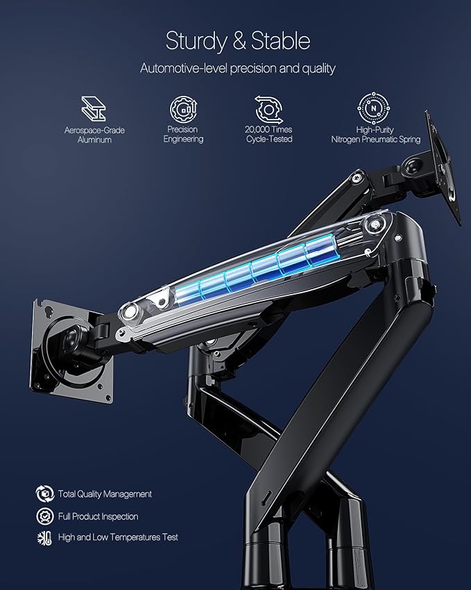 HUANUO Dual Monitor Stand for 13 to 35 inch,Premium Dual Monitor Mount with USB,Height Adjustable Monitor Stand for 2 Monitors,VESA Mount with Clamp/Grommet Base,Each Arm Hold up to 26.4lbs(Black)