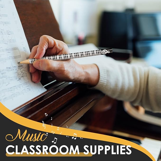 TaoBary 200 Pieces Music Pencils Bulk Music Classroom Supplies Piano Note Pencils Wooden Fun Gifts Party Favors for Piano Students Teachers Artists, Black and White, 7 Inches