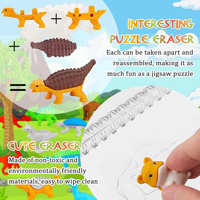 URSKYTOUS 150Pcs Animal Erasers Kids Desk Pets Pencil Erasers 3D Puzzle Bulk Mini Animal Food Eraser Toys Fun Cute Eraser for Classroom Rewards, Game Prizes, Treasure Box, Easter Egg Fillers