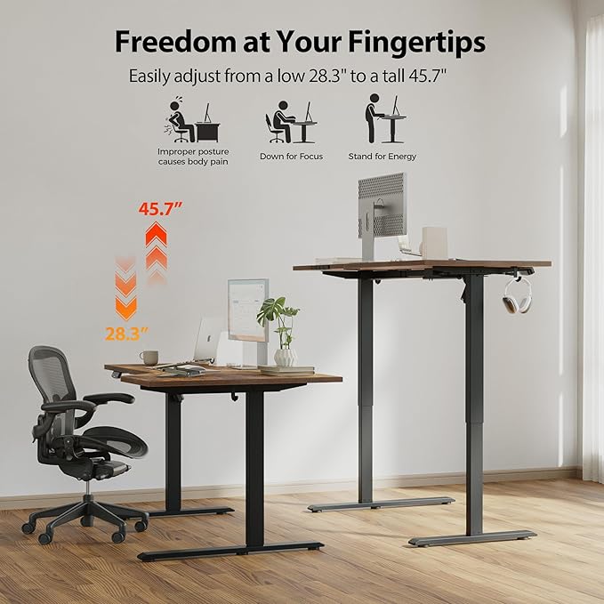 Agilestic Electric Standing Desk, L-Shaped 59 Inches Height Adjustable Desk, Sit and Stand up for Work Office Home, Ergonomic Rising Computer Table for Home Office with Splice Board, Rustic Brown