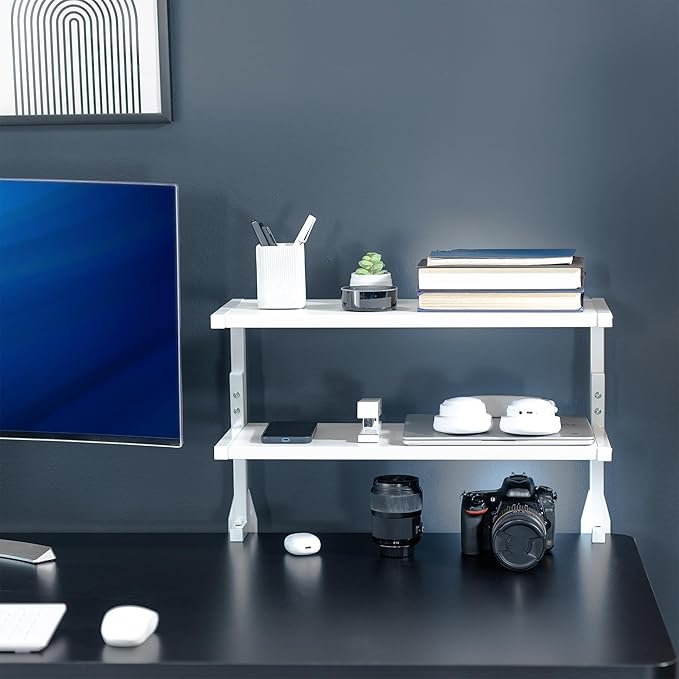 VIVO Clamp-on 24 inch Above or Below Desk 2-Tier Shelving Unit for Table Accessories, Gaming Devices, and More, Storage Tray, Desktop Organizer, White, STAND-SHELF24C-W