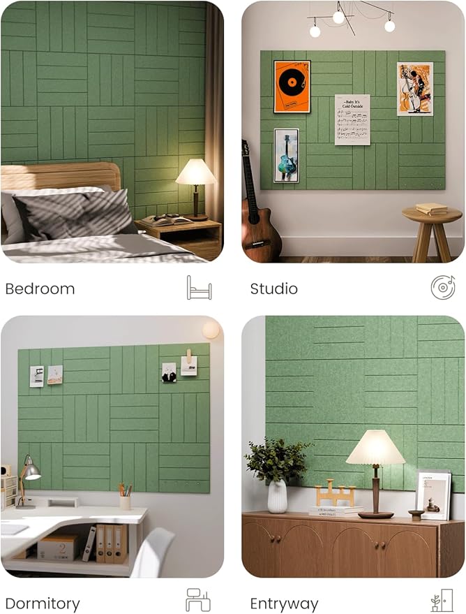 Large Felt Bulletin Board 48" x 36" Cork Board Alternative-12 Pack with 70 Safe Removable Adhesive Tabs, Cork Boards for Walls Felt Board for Home Office Classroom Pin Board-Moss Green
