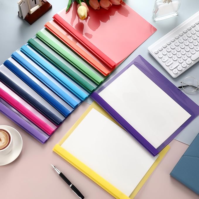 Feifeiya 48 Pack Plastic Report Covers with 3 Prongs Presentation Folders Bulk, 100 Sheet Capacity, Clear Front Report Covers for Presentation Document Paper School Office Supplies (Colorful)