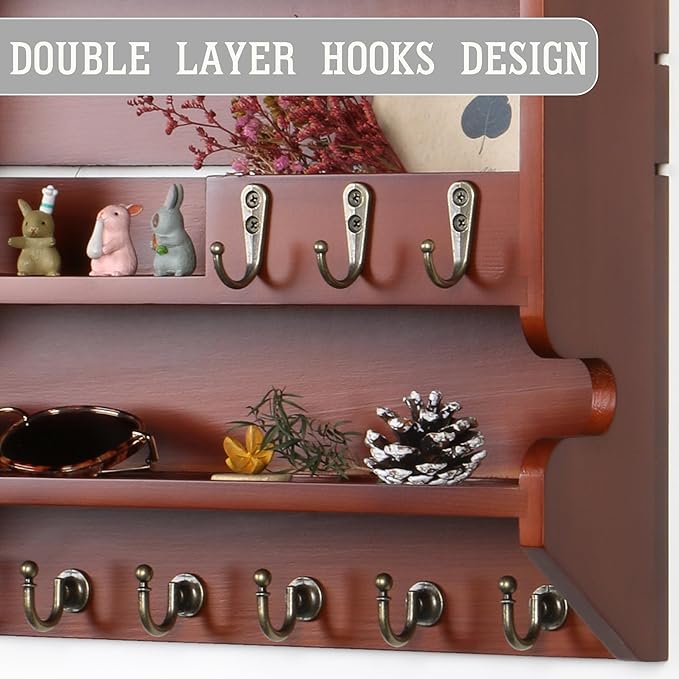 Mutsault Key Holder for Wall, Mail Organizer Wall Mounted, Auburn