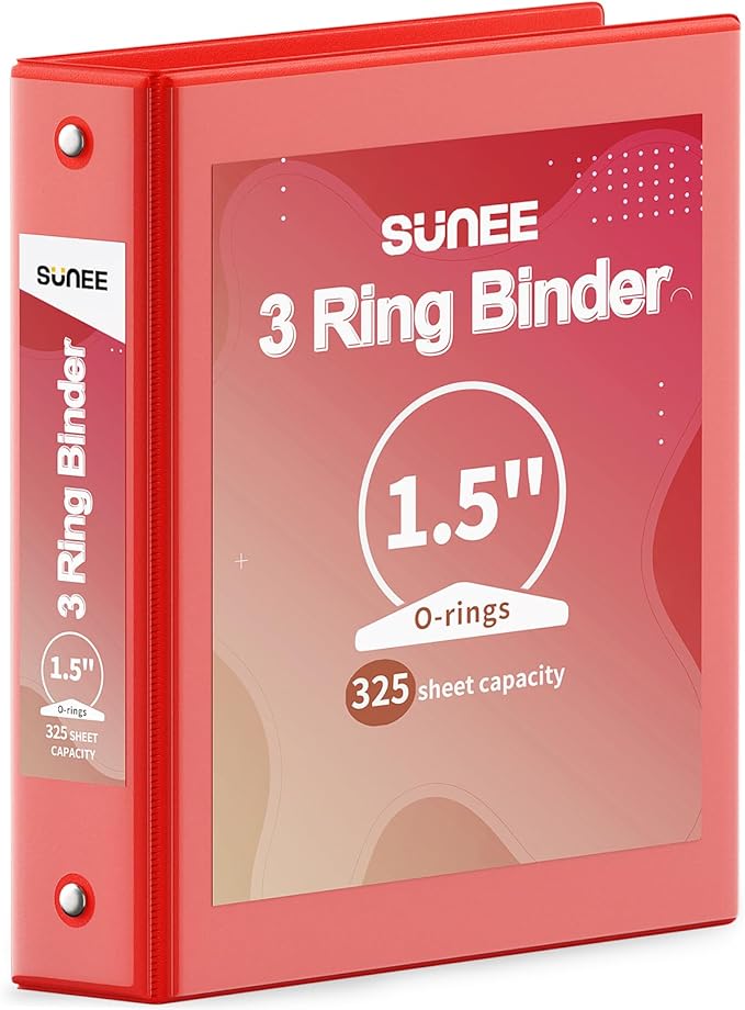 SUNEE 3 Ring Binder 1.5 Inch 1 Pack, Clear View Binder Three Ring PVC-Free (Fit 8.5x11 Inches) for School or Office Supplies, Red