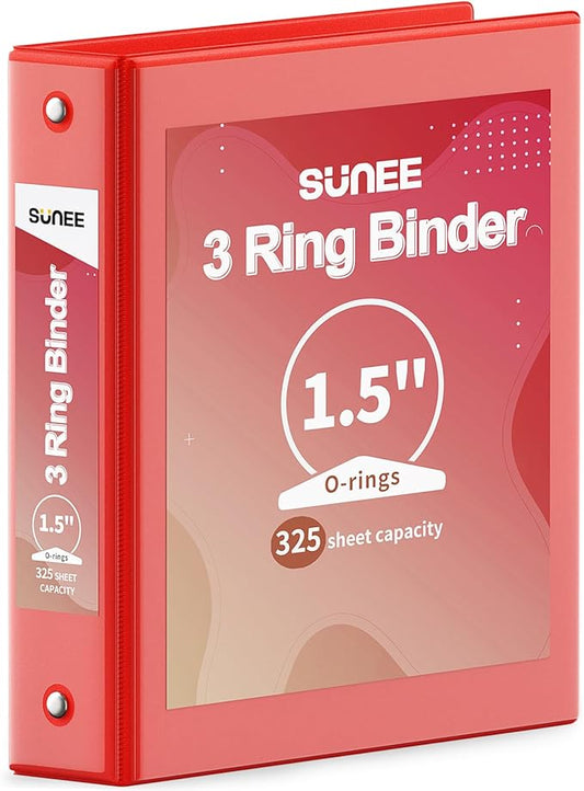 SUNEE 3 Ring Binder 1.5 Inch 1 Pack, Clear View Binder Three Ring PVC-Free (Fit 8.5x11 Inches) for School or Office Supplies, Red