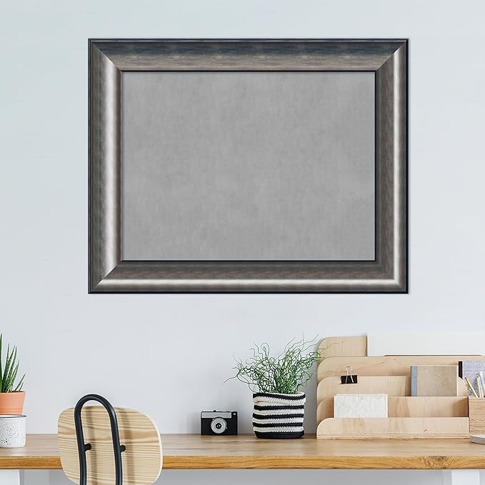 Amanti Art Silver Framed Magnetic Board 24x30 Medium Vision Board for use with Magnets, 100% Metal Sheet to Display Items as Office Decor or for Home Organization in mudroom, Kitchen or Kids Room