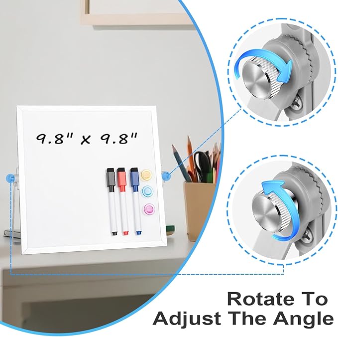 Lumspax Small Desktop White Board with Stand, 10" x 10" Double-Sided Silver Aluminium Frame Whiteboard for Kids, Mini Dry Erase Board for Home, Office, School