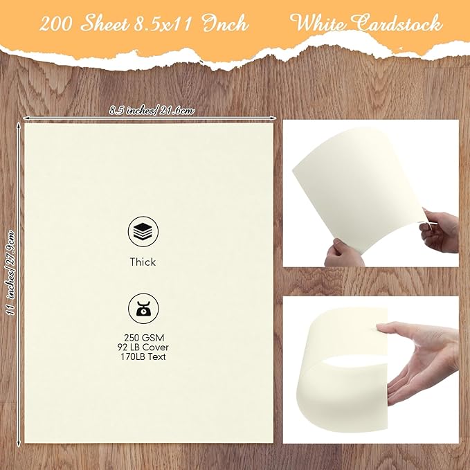 Fainne 200 Sheets 8.5 x 11 Inches Card stock Thick Paper Heavyweight Card Stock Printer Paper 250 GSM 92 lb Cover 170 lb Text for Invitations Menus Crafts DIY Projects(Cream)