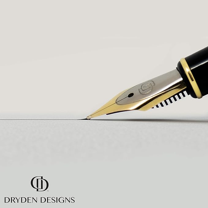 Dryden Designs Fountain Pen - Medium and Fine Nibs | Includes 24 Ink Cartridges and Ink Refill Converter | Calligraphy Pen, Consistent Writing, Smooth Flow - Mysterious Blue