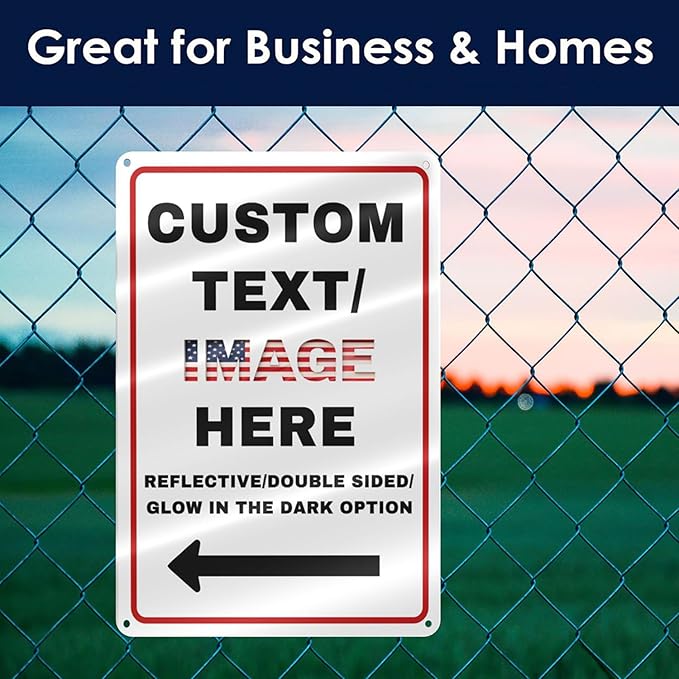 Custom Directional Arrow Sign Large, 24''x18'' Glow in the Dark/Reflective Option, Personalized Metal Address Plaque, Customize for Business Logo, Office, Home, Yard, Outdoor