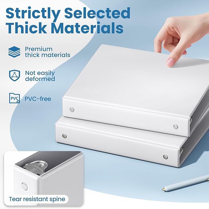 SUNEE 3 Ring Binders 1 Inch 12 Pack, Clear View Binders Bulk Three Ring PVC-Free (Fit 8.5x11 Inches) for School or Office Supplies, White