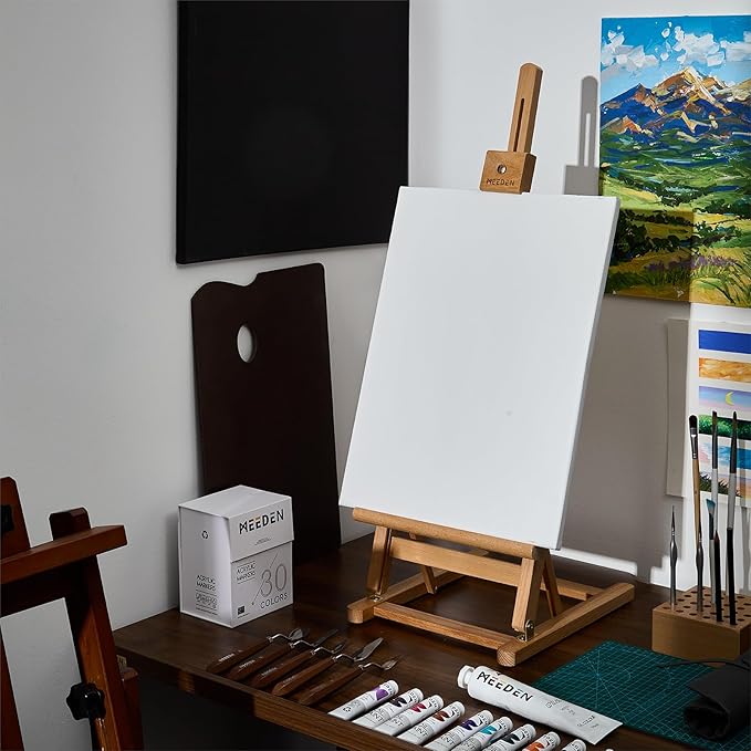 MEEDEN Large Wooden Tabletop H-Frame Easel, 38'' High, Solid Beech Wood Table Easel for Painting Canvas 25'' Max, Studio Desktop Art Easel Stand for Painting & Displaying,for Artists & Beginners