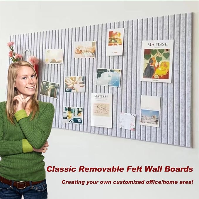 Large Felt Wall Tiles Cork Boards for Office Cubicle, 47"x35" Felt Bulletin Board Tiles Pin Board for Walls Home Decor, Noise Reduction Boards Panels for Photos Memos, 12-Pack, Silver Gray