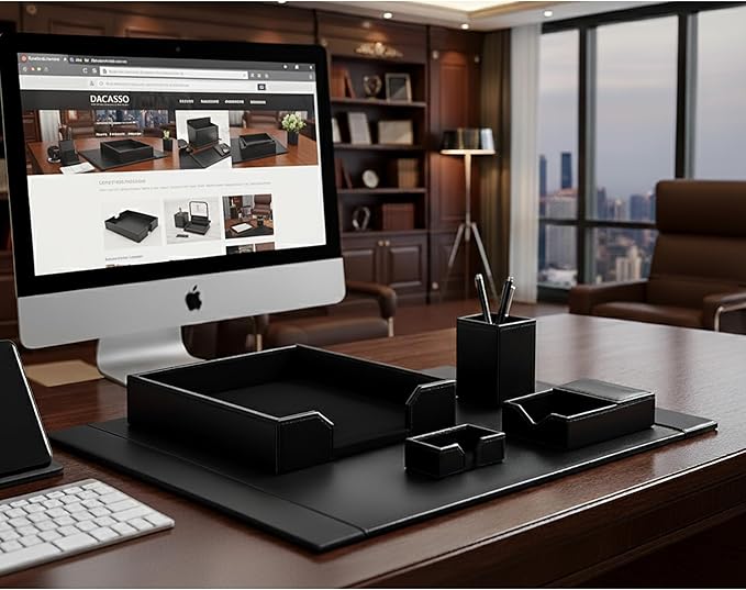 DACASSO Black Bonded Leather 5-Piece Desk Set