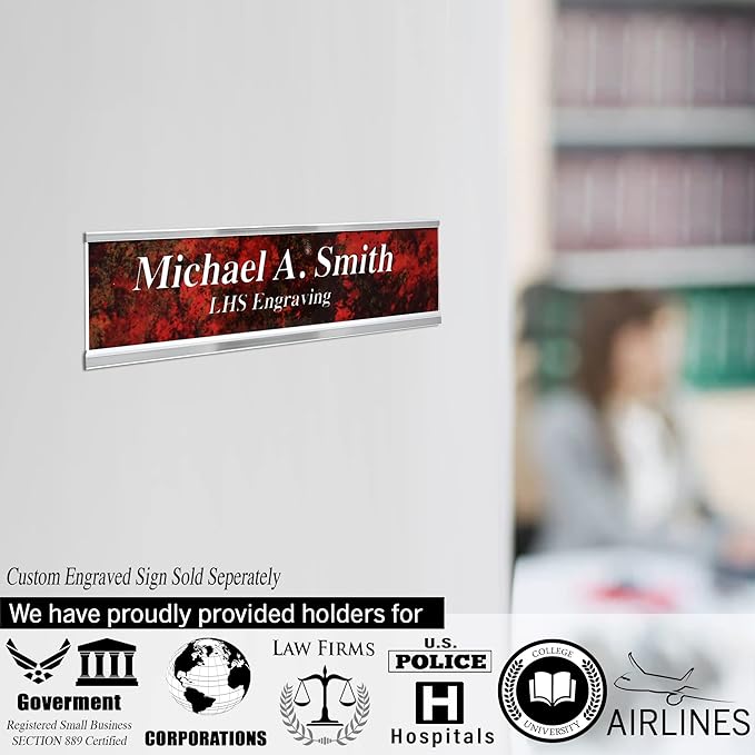 Custom Name Plate with Choice of Mounting for Walls, Doors, Cubicles, Hanging and More - Personalized Celestial Blue Plastic Gold Letters - USA Made 2x10 - S1