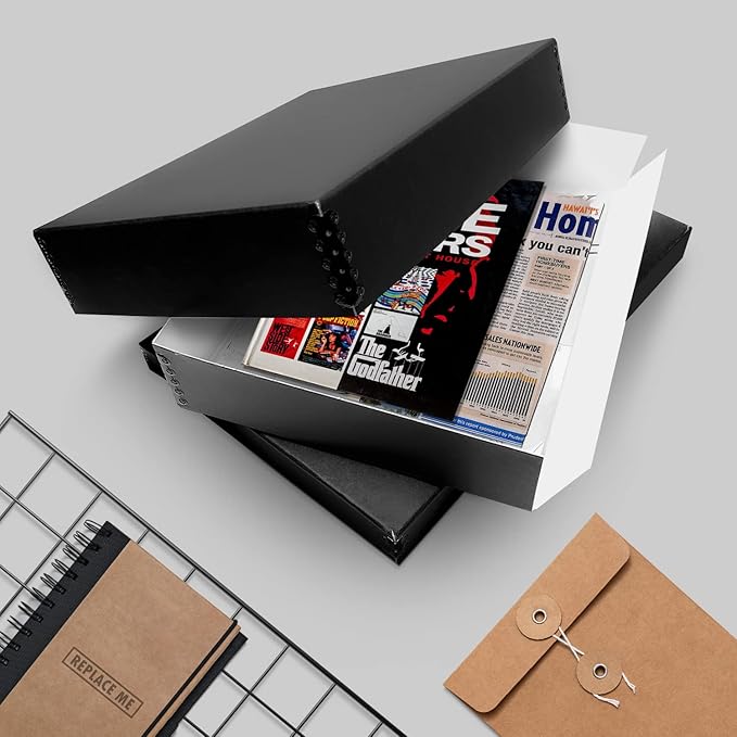 Lineco Archival 11 x 14 x 3 inches Museum Archival Storage Box, Drop Front Design, Acid-Free with Metal Edge. Preserves Photos Documents, Black
