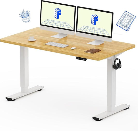 FLEXISPOT EN1 One-Piece Standing Desk with 1-Inch Thick Seamless Desktop, 55"x28" Electric Height Adjustable Desk for Home Office, Multi-Monitor Setups & Easy Assembly, Maple