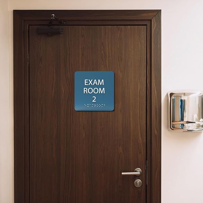 ADA CENTRAL SIGNS - 6" X6" Exam Room 2 Sign - ADA Compliant Tactile Graphics Grade 2 Braille Text Acrylic Wall Signs - Educational Institution Directional Assistance Test Center Door Sign for Schools