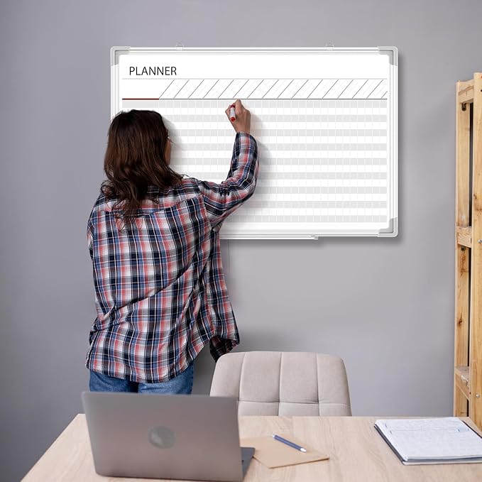 Lincia 36 x24 Make Ready Board Aluminum Frame Dry Erase Board with Lines, Wall-Mounted Whiteboard for Scheduling, to Do Lists & Weekly Planning, Reusable Office Calendar for Home & Work