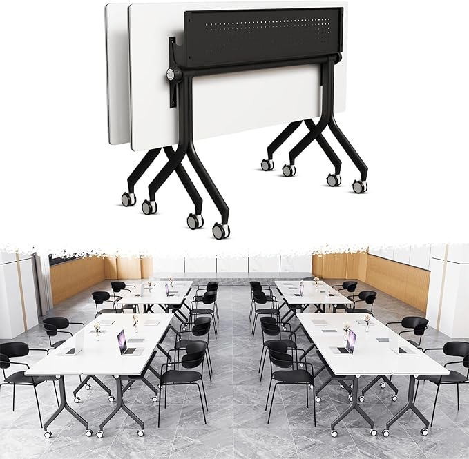 Goakwwuz Conference Room Table, Folding Conference Tables,Thicken Grey Tabletop,Flip Top Wooden Seminar Meeting Room Table for Conference Room Offices (2, Black Drawer, 55.1”)