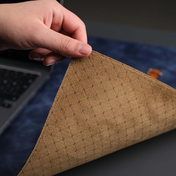 TORONATA Jersey Genuine Calfskin Leather Desk Pad, Office Desk Mat with Non-Slip Bottom, Smooth Surface for Mouse & Keyboard, Desk Protector (36x19 inches) (Navy)