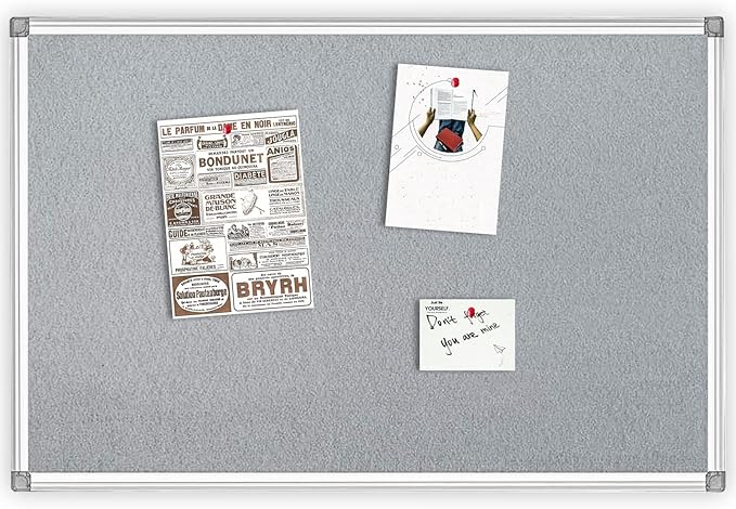36x24-Inch Gray Felt Bulletin Board with Silver Aluminum Frame – Perfect for Home, Office, and Classroom