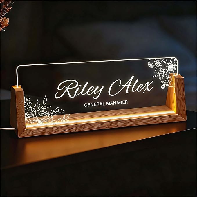 Personalized Office Name Plate for Desk, Custom Light Up Acrylic Desk Sign for Coworker Boss Teacher Gift, Employee Recognition Present