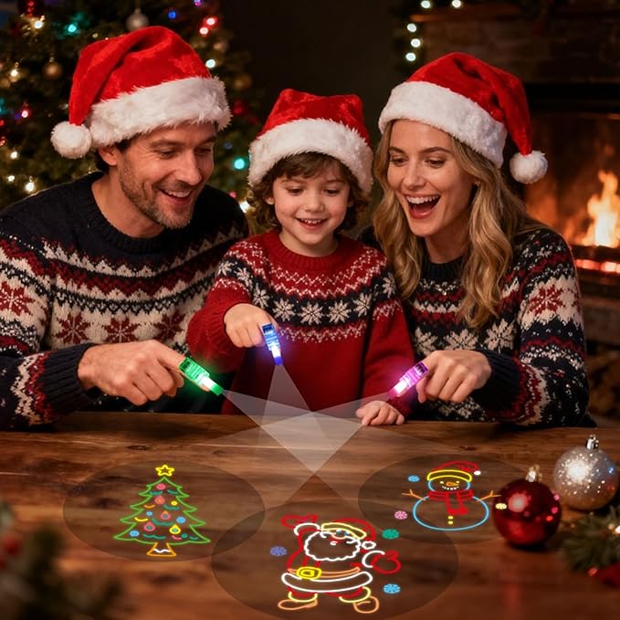 LovesTown 24PCS Christmas Party Favors Flashlights, Glow in The Dark Christmas Toys Bulk LED Light up Finger Lights for Party Decorations Goodie Bags Fillers Classroom Prizes