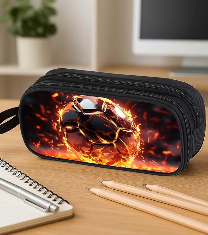 AnySmic Soccer Pencil Case for Boys Girls, Primary Elementary School Large Pencil Pouch Gifts for Kids, Polyester Big Capacity Pen Case, Double Zipper, Pen Bag Organizer