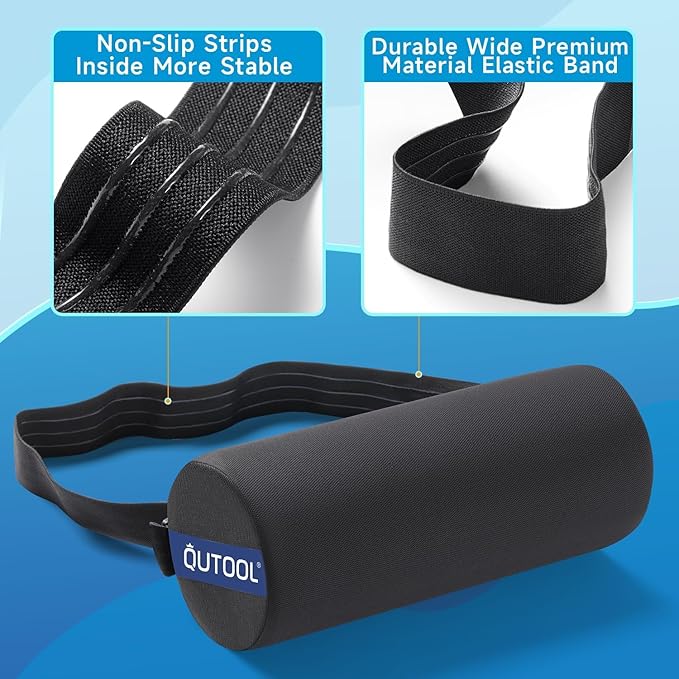 QUTOOL Lumbar Roll, Lumbar Support Pillow for Office Chair with Non-Slip Wider Strap, Back Pain Relief & Posture Improvement, Washable Cover, Office Desk & Car Accessories, Medium Soft