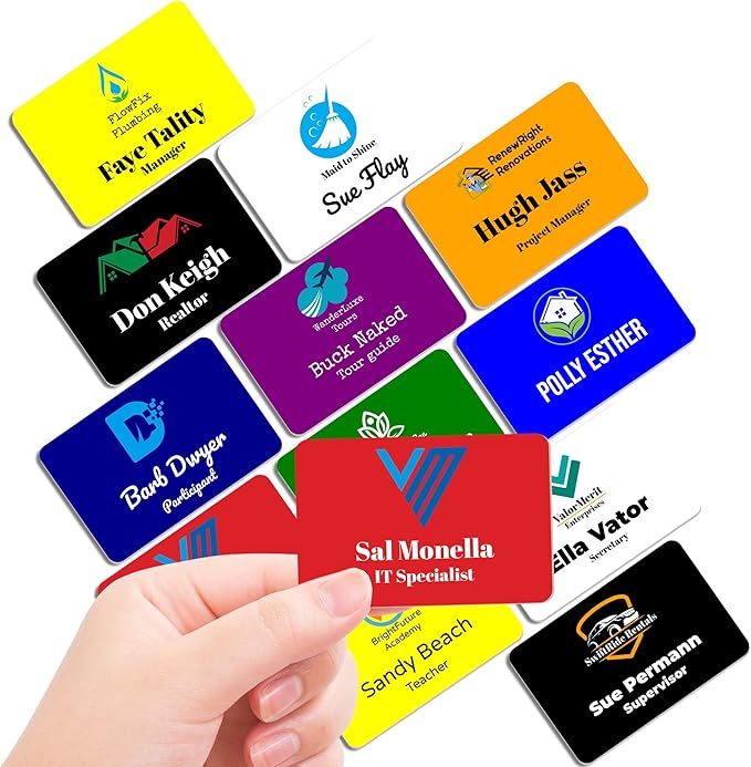 Magnet Me Up Custom Printed Magnetic Name Tag Badge with Logo on Top, 2x3 inch, Full-Color Customizable Identification Label, for Schools, Offices, Businesses, Made in USA