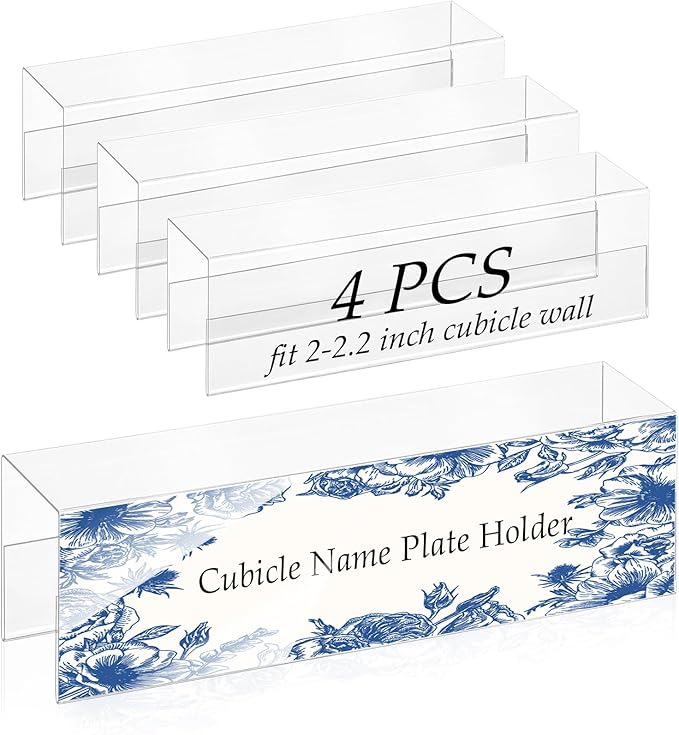 2X8 PET Cubicle Name Plate Holders Cubicle Name Plate Sign Holder Wide 2.2 in Name Plate Bracket Double Sided Nameplates for Walls Material Changeable Cubicle Name Plate Holder for School Office (4)