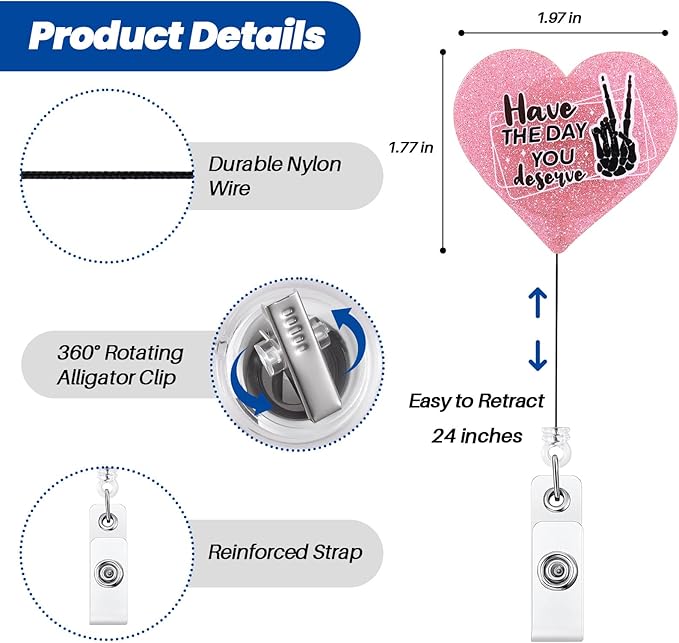 Have the Day You Deserve Funny Nurse Badge Reel, Retractable ID Card Pink Badge Holders, Work Badge Clip for RN CNA LPN RT(R)(CT) Radiologists RN ED ICU CNA MA Social Workers Night Shift Nurse Student