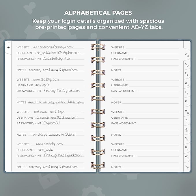 Clever Fox Password Book Spiral – Mini Internet Address & Password Organizer with Laminated Alphabetical Tabs – Small Password Keeper Journal – Hardcover, Pocket Size, 4.7x5.7” (Deep Sea)