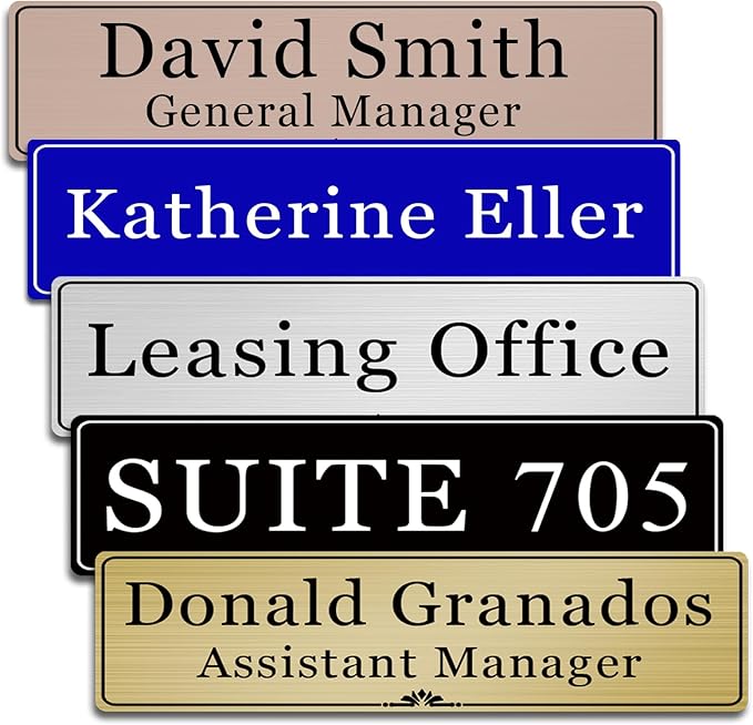 Custom Elegant Office Engraved Name Plate for Doors or Wall Sign, Personalized Office Door Name Plates with Adhesive, Laser Engraving, 10 Colors Available (Size 2.5"H x 10"L)