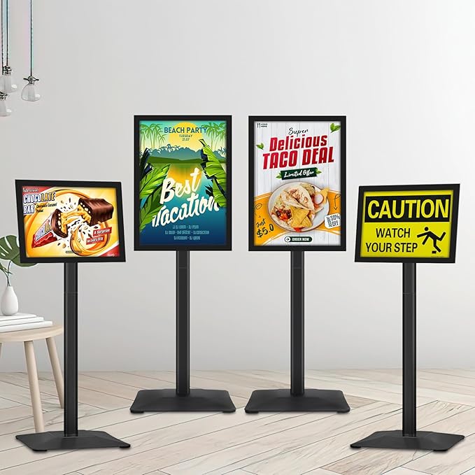 STANDNEE Heavy-duty Poster Stand Holder 11"x 17" Pedestal Floor Standing Sign Holder Vertical and Horizontal View Sign Display, PVC Magnetic Frame, Black
