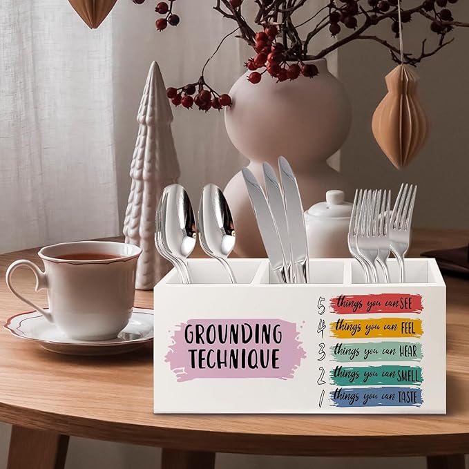 URLLUAE Mental Health Wooden Pen Pencil Holder for Classroom Therapy Counselor Office Desk Accessories, Grounding Technique Mental Health Makeup Brush Toothbrush Holder Organizer