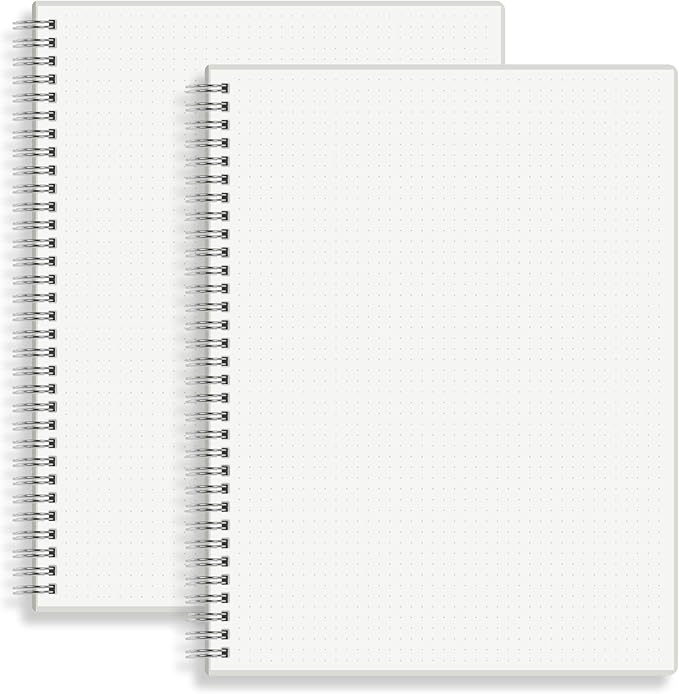 HULYTRAAT Large Dot Grid Spiral Notebook, 8.5" x 11", Premium 100gsm Ivory White Paper, Sturdy See-Through Cover, 128 Dotted Pages per Notebook(2 Pack) for Home, School, Office, Artist Writing/Drawing
