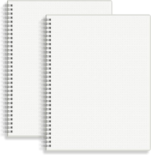 HULYTRAAT Large Dot Grid Spiral Notebook, 8.5" x 11", Premium 100gsm Ivory White Paper, Sturdy See-Through Cover, 128 Dotted Pages per Notebook(2 Pack) for Home, School, Office, Artist Writing/Drawing
