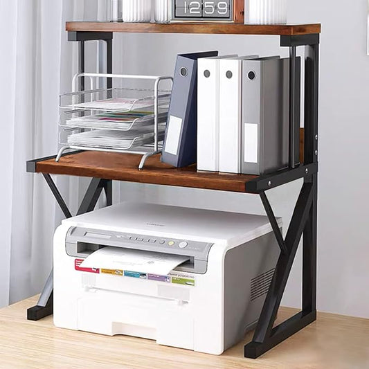 aboxoo Printer Stand for Desk, Desktop Printer Shelf Large 3-Tier Multi-Purpose Office Organization Shelves for Home Office, Rustic Brown