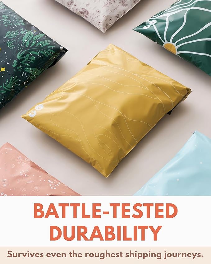 Poly Mailers 10 x 13 Inch - 100 pack Biodegradable Shipping Bags for Clothes - Impack Self-Seal Waterproof Thick Mailing Envelope for Accessories & Clothing - Golden Pencil Floral