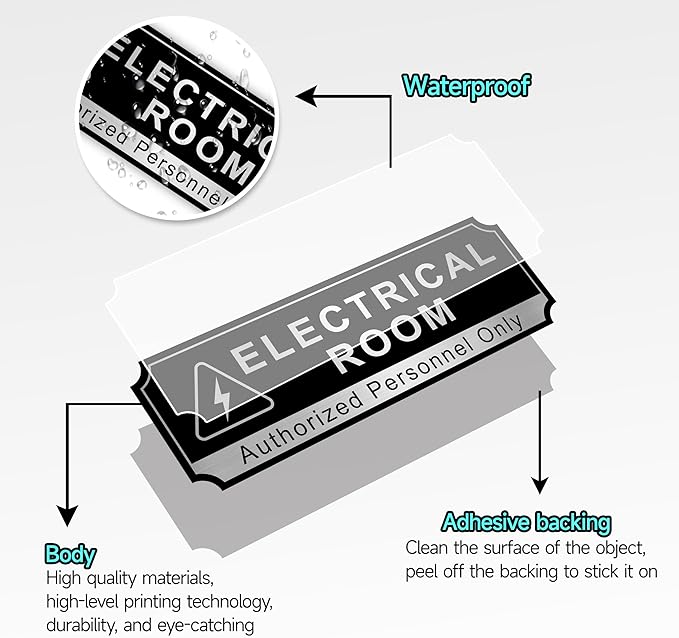 Electrical Room Sign for Business Door, Self-Adhesive Durable Modern Electric Closet Room Sticker for Home, Brushed Silver Authorized Personnel Only Signs for Business ，Workplace