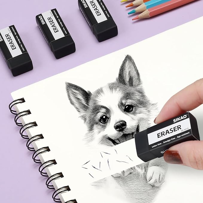 Black Erasers, 6 Pack Block Pencil Erasers – Smudge-Free Latex-Free Art Erasers for Kids & Adults Artists, Clean Erase for School, Homework, Office & Drawing