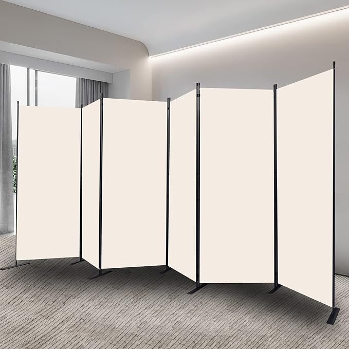 CHOSENM Room Divider, 6 Panel Folding Privacy Screens with Wider Support Feet, 6 Ft Portable Room Partition for Room Separator, 204" W X 71" H, Beige