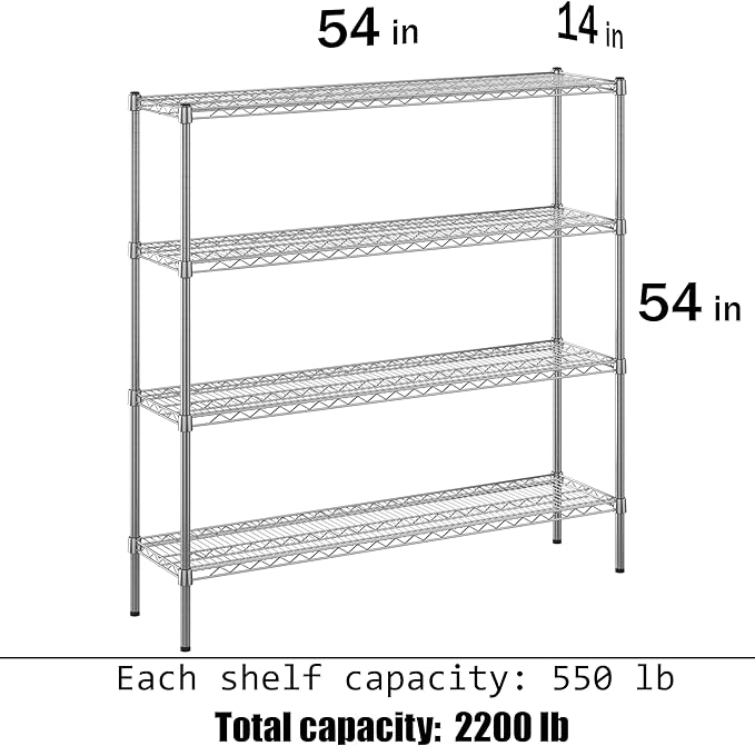 Regal Altair 14" Deep x 54" Wide x 54" Height Wire Shelving Kit | 4-Tier | NSF Commercial Storage Rack Unit