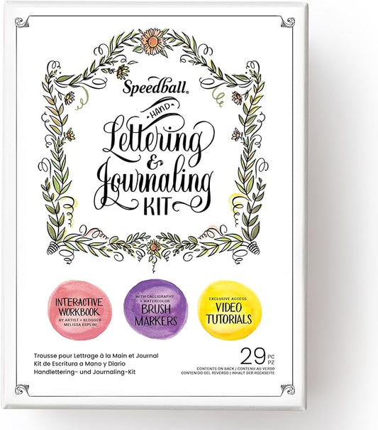 Speedball Hand-Lettering & Journaling Set, Brush Tip Pens Calligraphy, Beginners, Bullet Journaling Pens For Writing, Calligraphy Book, Bullet Journal Coloured Writing Pens, Creative Lettering