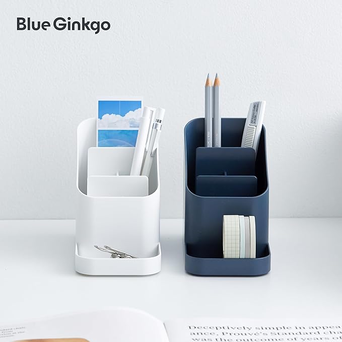 BLUE GINKGO Desk Holder – Korean-Made Office Organizer for Pencils, Pens, Notes, and Desk Supplies (Prussian Blue)
