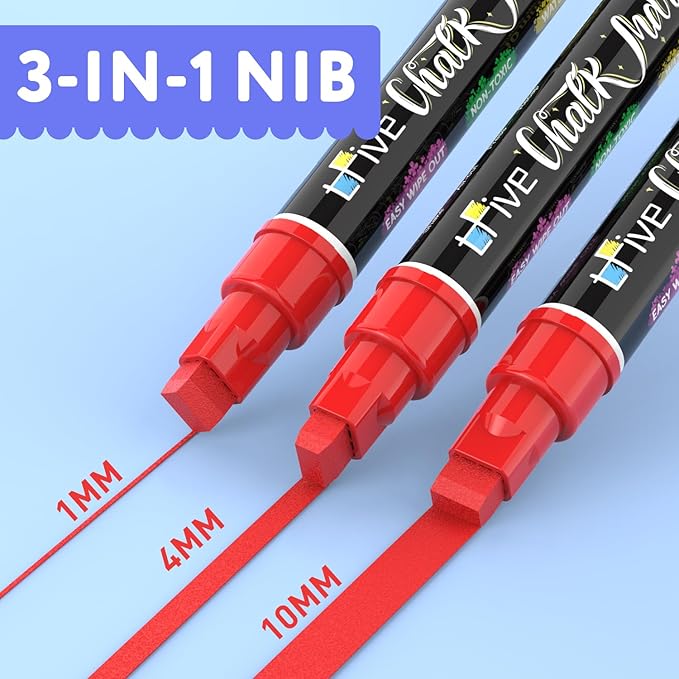 TFIVE Red Liquid Chalk Markers - 2 Pack Jumbo Chalk Pens with 10mm 3 in 1 Nib Wide Tips, Dry & Wet Erase Marker Pens for Glass, Chalkboard, BlackBoard, Windows, Calendar, Pumpkin, Mirror